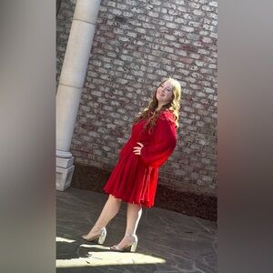 Premier Amour Women's Christmas Long Sleeve Flowy Knee Length Mini Dress Size 16